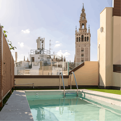 Head to the rooftop swimming pool for a refreshing dip