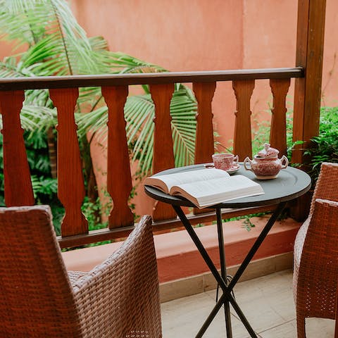 Savour a cup of tea and a well-thumbed read on the terrace