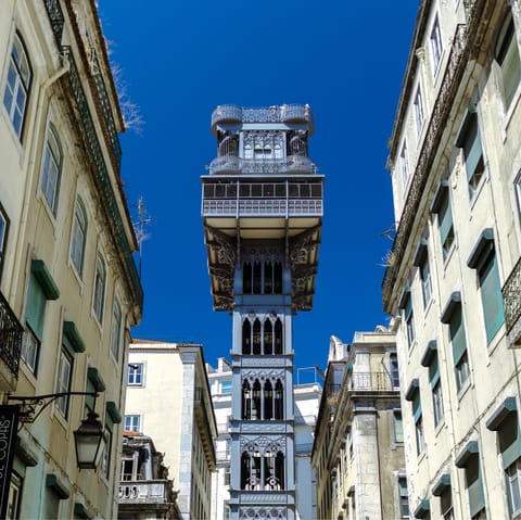 Ascend the Santa Justa Lift for incredible views, twenty-three minutes from home