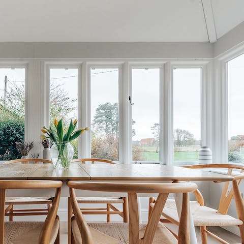 Breakfast in the sunny conservatory with beautiful country views