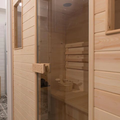 Relax in the private sauna after a day of exploring