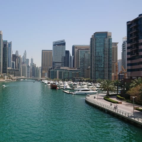Stroll along the Dubai Marina Walk and peruse the boutiques, a short drive away