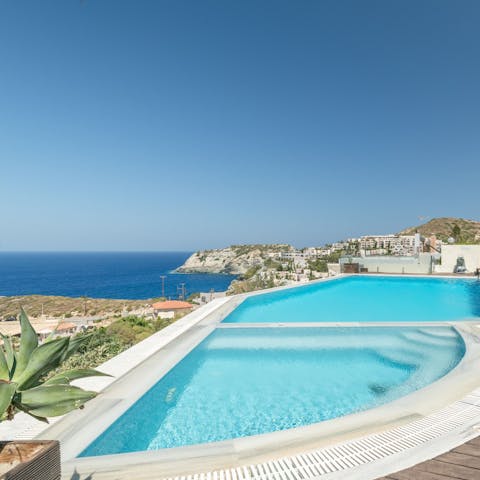 Cool off from the Greek heat in your private pool, with stunning views over the bay