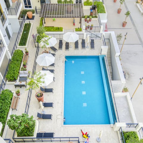 Cool off with a refreshing dip in the communal, outdoor pool