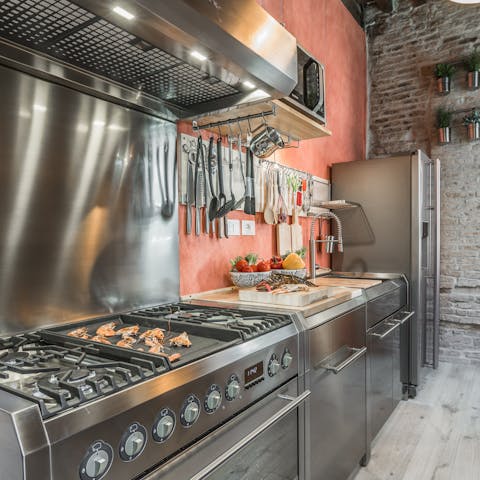 Cook up a storm in the sleek, well-equipped kitchen