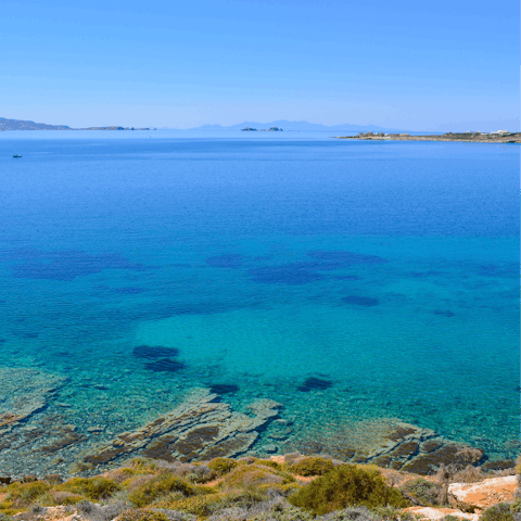 Wander down to Parasporas Beach in five minutes and swim in the Aegean Sea