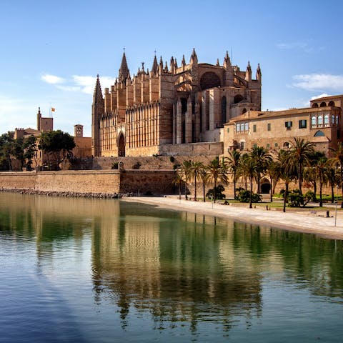 Take some photos of the stunning Cathedral of Santa Maria of Palma, a six-minute stroll away