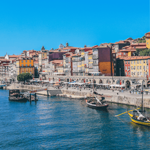 Stroll along the Cais de Ribeira, packed with bars and eateries