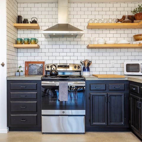 Cook together in the pretty kitchen space