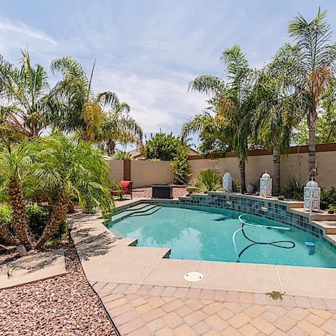 Cool off in the oasis-like swimming pool