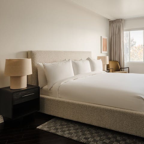 Get a good night's sleep in the comfortable bed after exploring LA