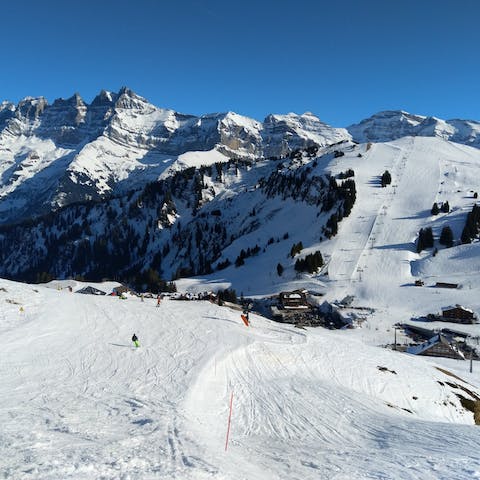 Ski down the powdery white slopes of the Aletsch region nearby