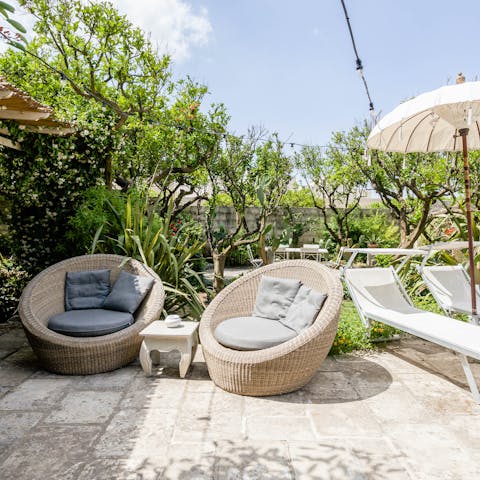 Find a shaded and secluded seat on the many terraces and patios