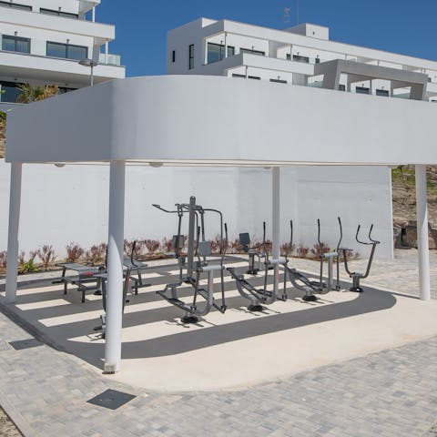Keep on top of your workout routine and work up a sweat in the outdoor gym
