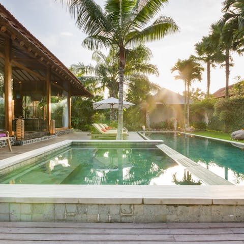 Spend evenings soaking in the Jacuzzi or swimming in the pool
