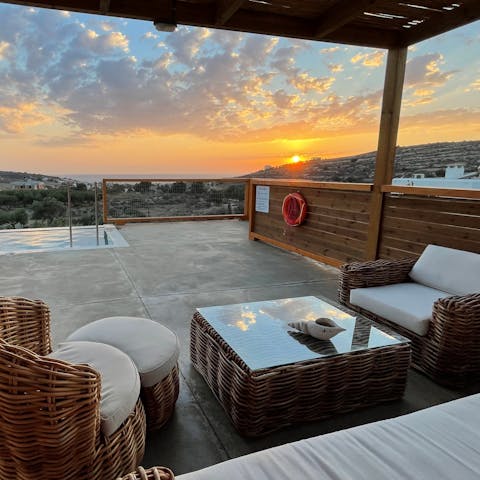 Admire sea views and stunning sunsets from the terrace