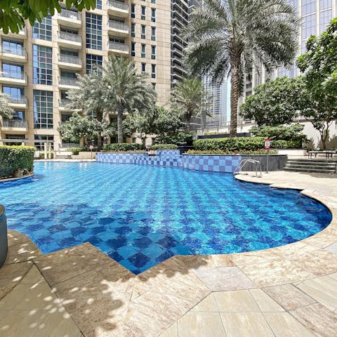Plunge into the shared swimming pool whenever the heat gets too intense