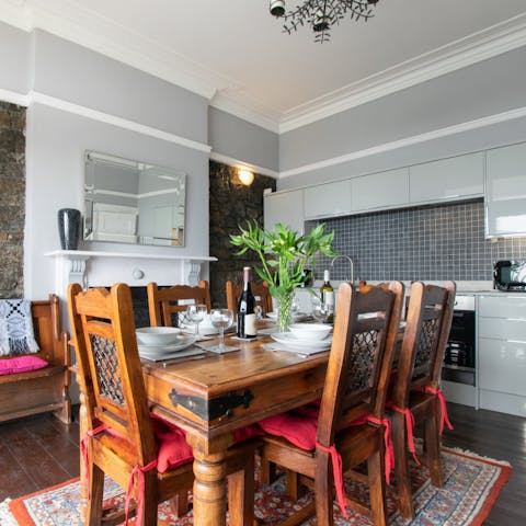 Enjoy a traditional roast dinner at the gorgeous dining table on a Sunday