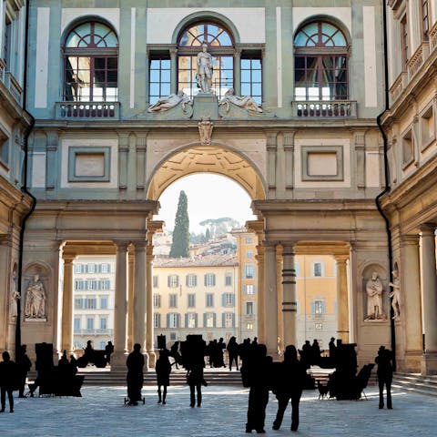 Stroll over to Uffizi Gallery in twenty minutes to look at its immense collection of paintings and sculptures