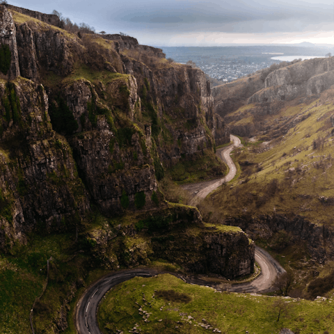 Take a scenic drive through Cheddar Gorge, only minutes away by car