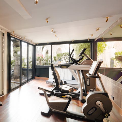 Start mornings with an energising workout in the shared on-site gym