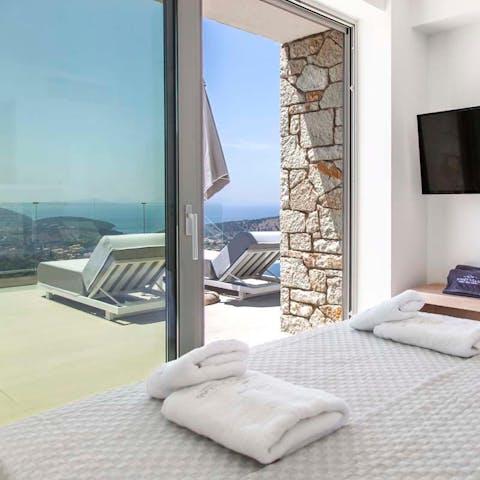Wake up to Ionian Sea vistas in the bedroom