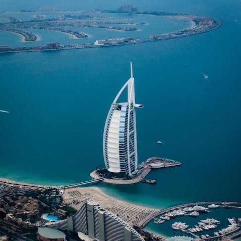 Explore the nearby Palm Jumeirah, offering fine dining and food trucks