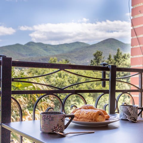 Start your day with a cup of coffee and a chocolatine,  gazing at the breathtaking views 