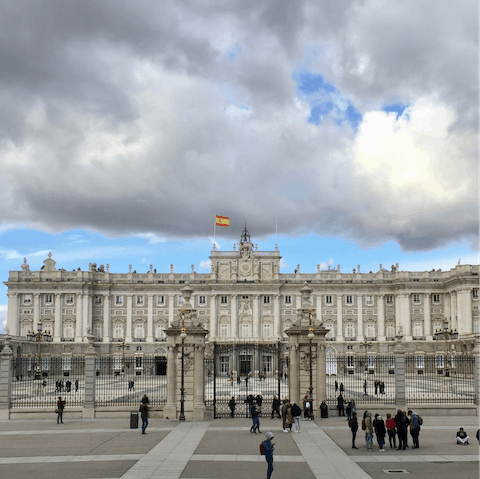 Take in the grandeur of the Royal Palace of Madrid, fifteen minutes away on foot