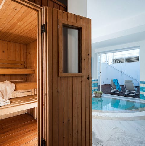 Feel totally zen after relaxing in the private Jacuzzi and sauna