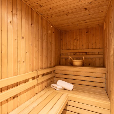 Relax tired muscles with a trip to the private sauna