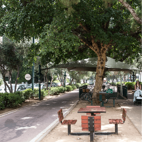 Go for a stroll along the leafy Ben-Gurion Boulevard, just over twenty minutes' walk away