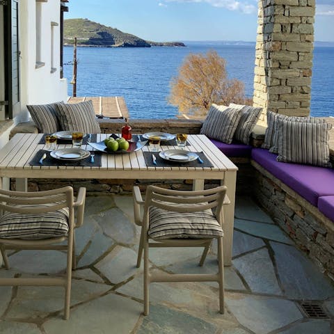 Gaze out to sea while dining alfresco on the private terrace