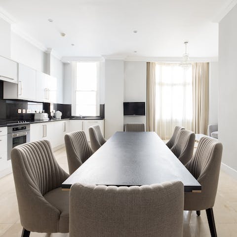 Gather around the large dining table in the kitchen for a convivial meal