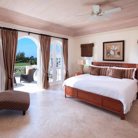 Wake up in rooms with a view before stepping out onto the terrace for views of the golf course and out to sea