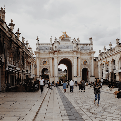 Explore the city of Nancy and its Art Nouveau and Baroque landmarks, just 12 kilometres away