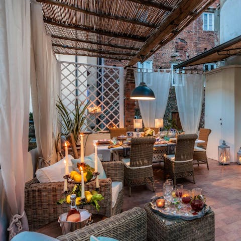 Dine on panzanella on the candle-lit terrace