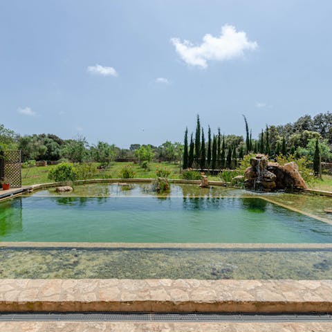 Relax in the natural pool and admire the gardens