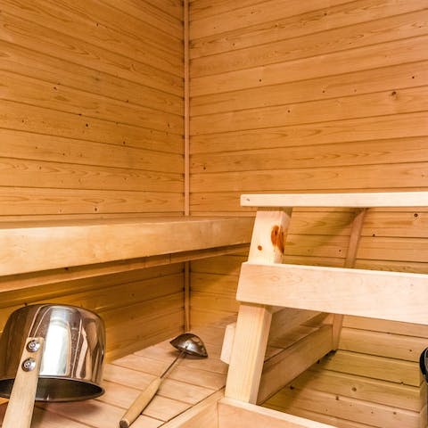 Unwind after hitting the slopes in the private sauna