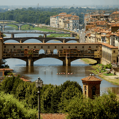 Stroll across the Ponte Vecchio bridge, just five minutes away on foot