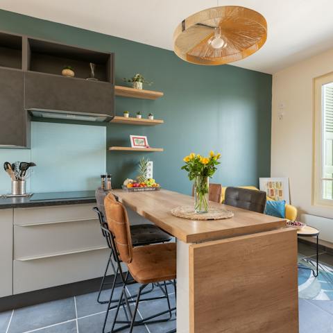 Serve up a some French cheese and wine at the kitchen bar