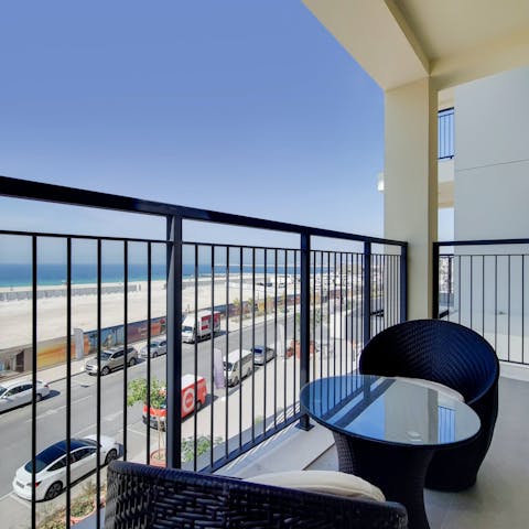 Look out to ocean views from the private balcony