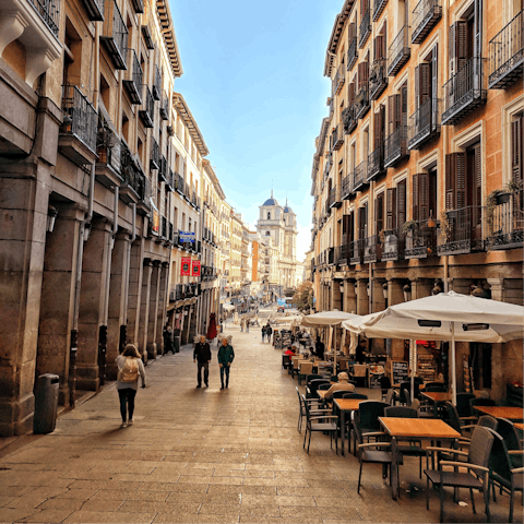 Visit Madrid's famous Plaza Mayor, seven minutes away on foot