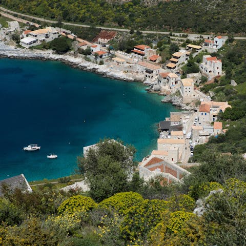 Drive down to the coastal village of Limeni in just six minutes