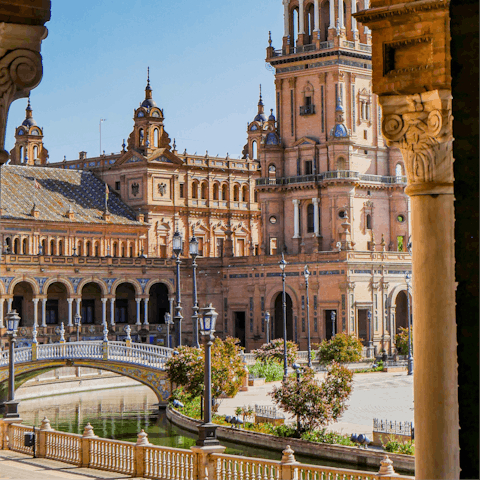 Visit the beautiful Plaza de Espana, just a sixteen-minute walk away