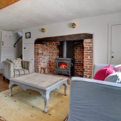 Settle down in front of the wood-burning stove in the evenings