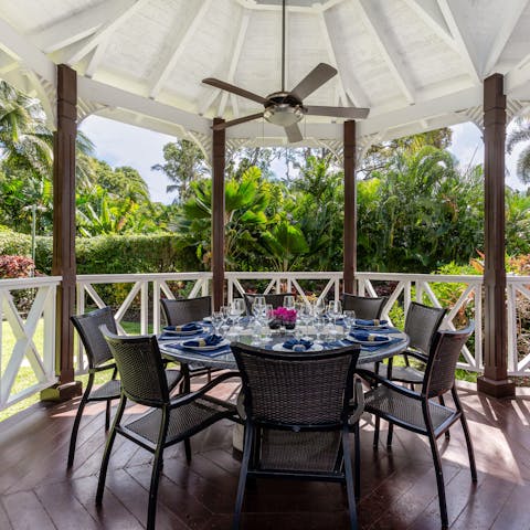 Slip away to the gazebo and enjoy a cup of coffee in the fresh air