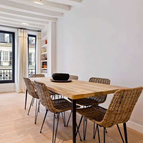 Sit down to a celebratory soirée at the long dining table