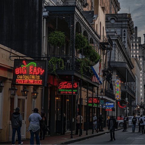 Head out to explore Bourbon Street’s heady nightlife