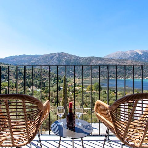 Enjoy expansive views over Vlicho Bay and distant mountains